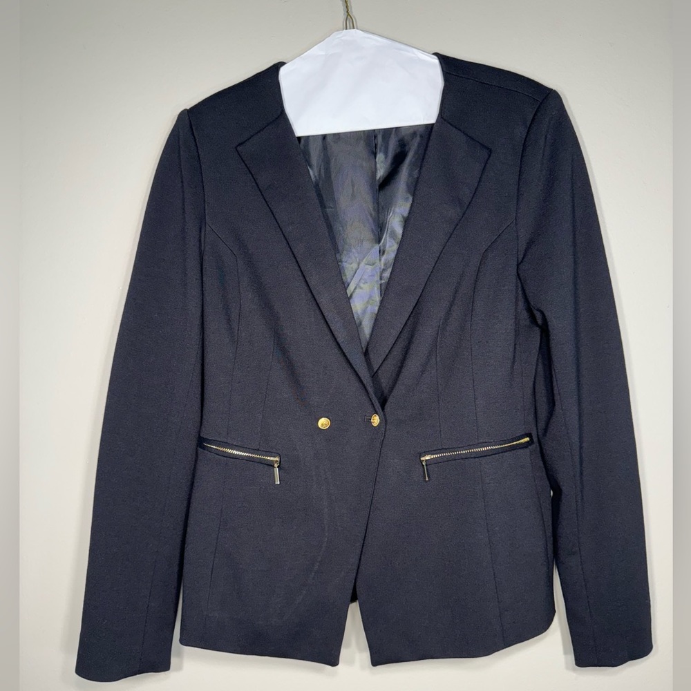 Vivienne Tam Jacket Blazer Black with Gold Buttons and Zipper Sleeves Size 8